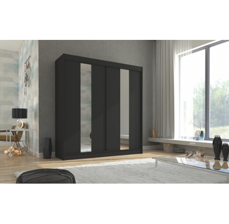 Posuvná skříň se zrcadlem BALTON 200 Černá+Černá Posuvná skříň se zrcadlem BALTON 200 Černá+Černá