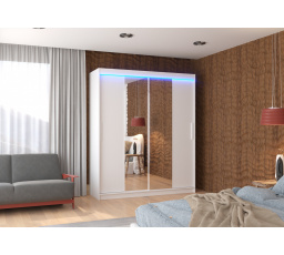 Posuvná skříň se zrcadlem a LED osvětlením DALLAS 180 Bílá+Bílá