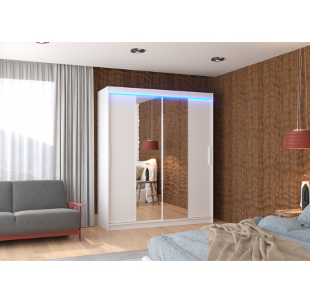 Posuvná skříň se zrcadlem a LED osvětlením DALLAS 180 Bílá+Bílá
