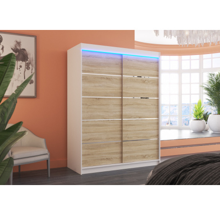 Posuvná skříň s LED osvětlením LUFT 150 Bílá+Sonoma Posuvná skříň s LED osvětlením LUFT 150 Bílá+Sonoma