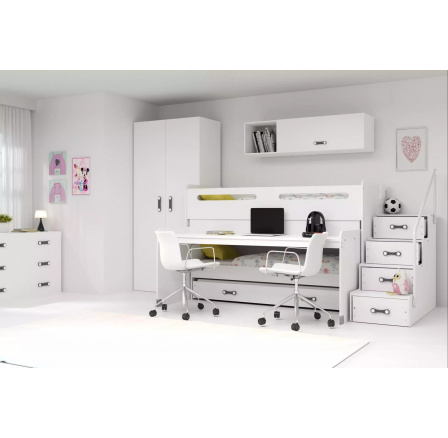 Patrová postel s psacím stolem MAX 1 Bílá, 3 místná, 80 X 200 Patrová postel s psacím stolem MAX 1 Bílá, 3 místná, 80 X 200