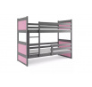 Dětská patrová postel RICO 90x200 cm, bez matrace, Grafit/Růžová