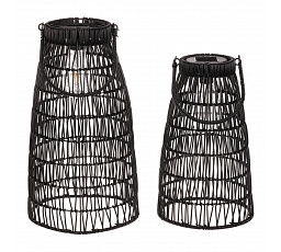 Lucerna - umělý ratan, kónická, LED osvětl., černá, cena za sadu 2 ks