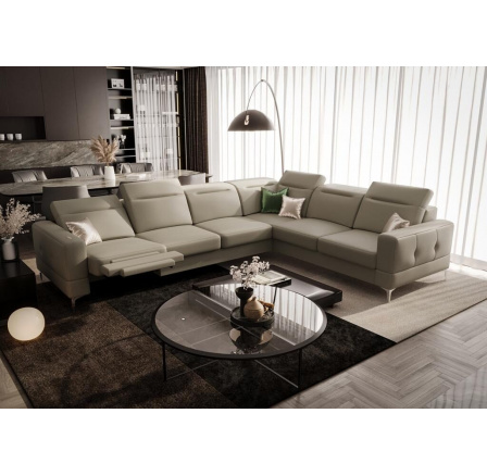 Rohová sedací souprava MALIBU MAX , relax 320x250 přírodní kůže - levá, Béžová kůže