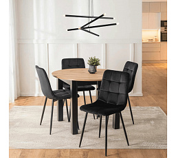 Sada Stůl HARRY 102-142 cm Dub Artisan/Černý a 4 Židle PERU Černé