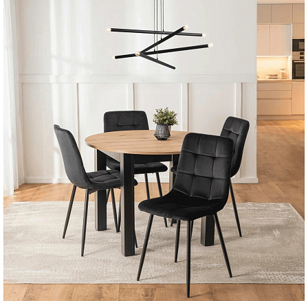 Sada Stůl HARRY 102-142 cm Dub Artisan/Černý a 4 Židle PERU Černé