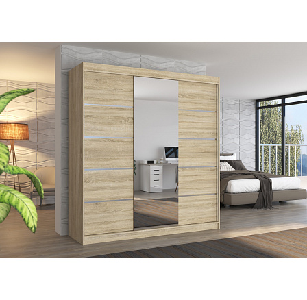 Posuvná skříň se zrcadlem BERGEN 200 Sonoma+Sonoma