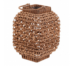 Lucerna - umělý ratan, hranatá, LED osvětl., vel. L, světle hnědá