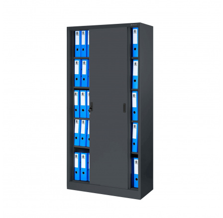 Kancelářská kovová skříň s posuvnými dveřmi KUBA, 900 x 1850 x 400 mm, antracitová