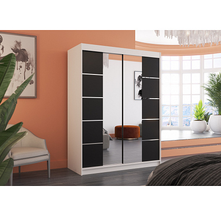 Posuvná skříň se zrcadlem NORDIC 150 Bílá+Černá