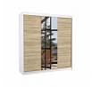 Šatní skříň s posuvnými dveřmi a zrcadlem SANTIAGO 200 Bílá+Sonoma