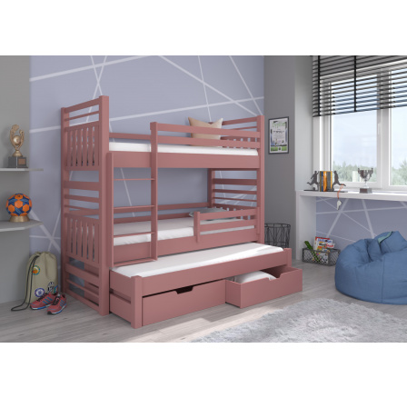 Třílůžková patrová postel HIPPO 200x90 Růžová