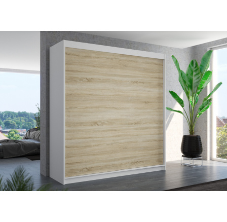 Šatní skříň s posuvnými dveřmi TERECIA 200 Bílá+Sonoma