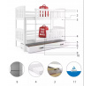 Dětská patrová postel KUBUS se šuplíkem 90x200 cm, včetně matrací, Bílá/Bílá