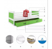 Dětská postel RICO 90x200 cm se šuplíkem, s matrací, Bílá/Zelená