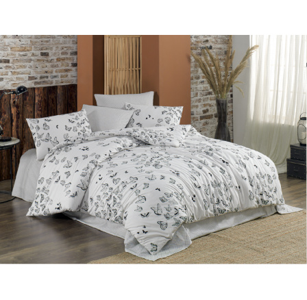 Povlečení bavlna 140x200, 70x90cm Butterfly white nitěný knoflík