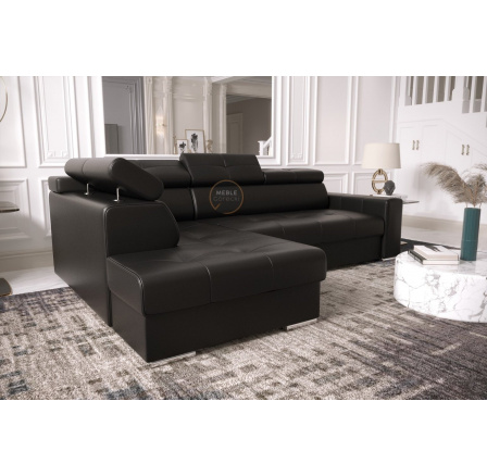 Rohová sedací souprava MARGO I 265×185 přírodní kůže - Levá strana, černá kůže