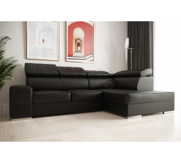 Rohová sedací souprava ROYAL I 260×185 přírodní kůže - černá kůže , pravá