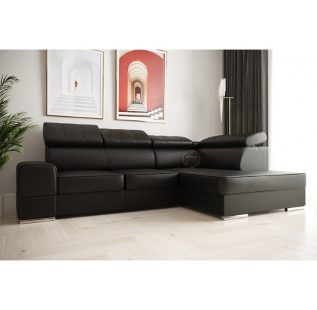 Rohová sedací souprava ROYAL I 260×185 přírodní kůže - černá kůže , pravá