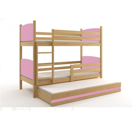 Postel z masivu pro 3 děti TAMI 3 - Buk/Růžová