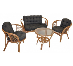 Ratanová sedací souprava Bahama tmavý med velká polstry tmavě šedý melír