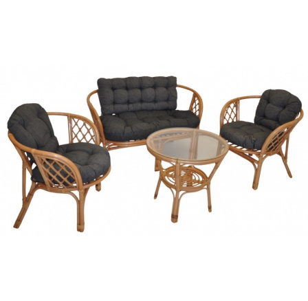 Ratanová sedací souprava Bahama tmavý med velká polstry tmavě šedý melír