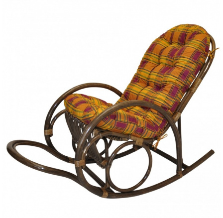 Ratanové houpací křeslo Jenaira hnědé polstr okrová kostka