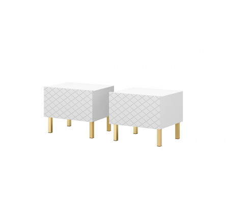 Sada nočních stolků Scalia II 50 1SZ, bílý mat / zlaté nohy