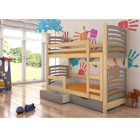 Dvoulůžková patrová postel s matracemi OSUNA Pine+Gray