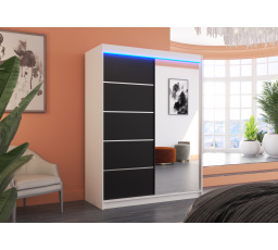 Posuvná skříň se zrcadlem a LED osvětlením LIMBO 150 Bílá+Černá