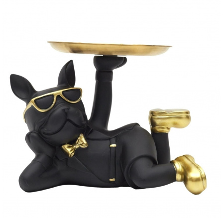 Figurka Buldoček ležící s černým podnosem