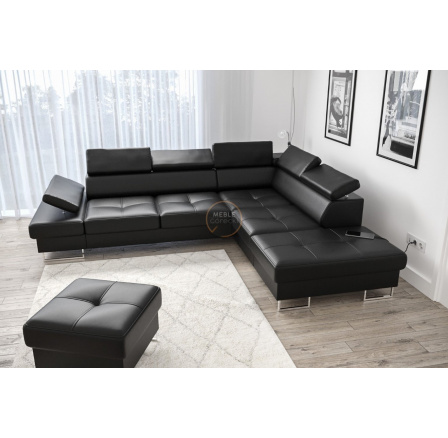 Rohová sedací souprava GALAXY s funkcí spaní 225x280 - černá eko kůže , pravá
