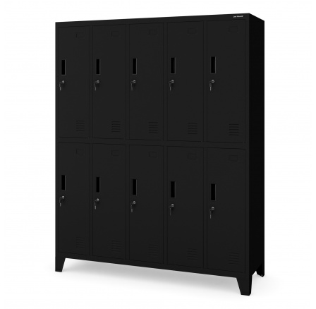 Kovová uzamykatelná šatní skříňka oděvní s 10 boxy černá: BARTEK 1360 x 1720 x 450 mm