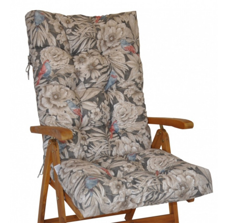 Polstr na teakové zahradní křeslo vysoké - motiv ptáci na tmavé