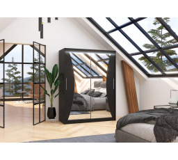 Posuvná skříň se zrcadlem a LED osvětlením MAX 150 Černá+Černá