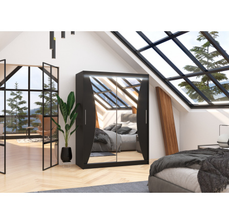 Posuvná skříň se zrcadlem a LED osvětlením MAX 150 Černá+Černá
