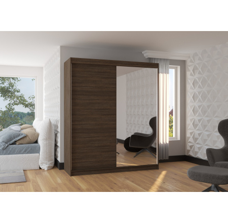 Šatní skříň s posuvnými dveřmi a zrcadlem VIKI 180 Choco+Choco Šatní skříň s posuvnými dveřmi a zrcadlem VIKI 180 Choco+Choco