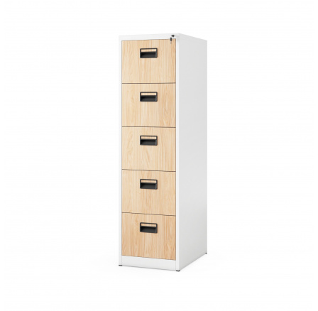 Kovová kartotéková skříň SARA V5, 460 x 1630 x 620 mm, Eco Design: bílá/ dub sonoma