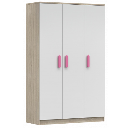 Šatní skříň 3D SMYK III - 19, Dub Sonoma/Bílá/Růžová