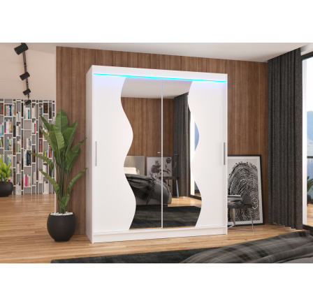 Posuvná skříň se zrcadlem a LED osvětlením MEDISON 180 Bílá+Bílá