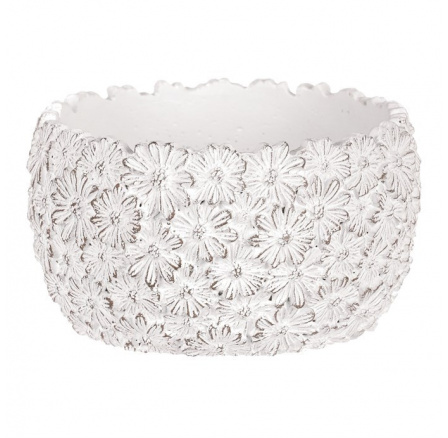 Obal betonový - květinový vzor, nízký, barva bílá