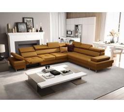Rohová Kožená sedací souprava s funkcí spaní a relaxace GALAXY MAX 350x280 cm - přírodní kůže - volitelná barva, pravá
