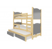Třílůžková patrová postel s matracemi LETICIA Pine+Gray