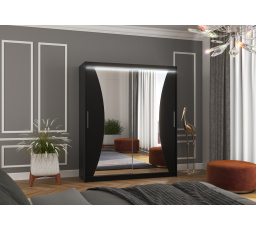 Posuvná skříň se zrcadlem a LED osvětlením CHARLOTTE 180 Černá+Černá