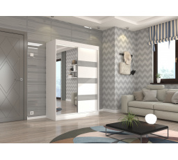 Posuvná skříň se zrcadlem a lacobelem TOURA 150 Bílá+Šedý Lacobel