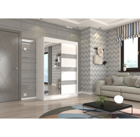 Posuvná skříň se zrcadlem a lacobelem TOURA 150 Bílá+Šedý Lacobel