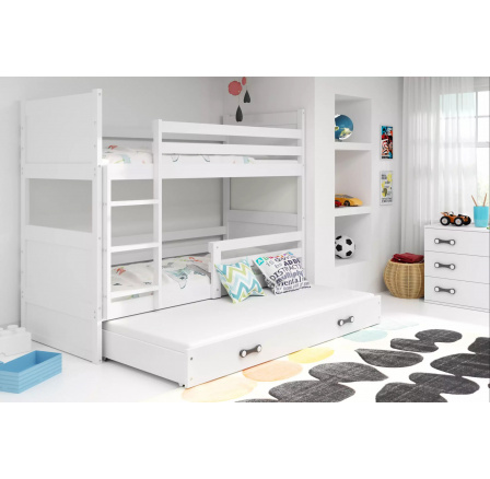 Dětská patrová postel RICO 3 s přistýlkou 90x200 cm, bez matrace, Bílá/Bílá