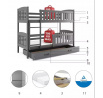 Dětská patrová postel KUBUS se šuplíkem 90x190 cm, včetně matrací, Grafit/Grafit