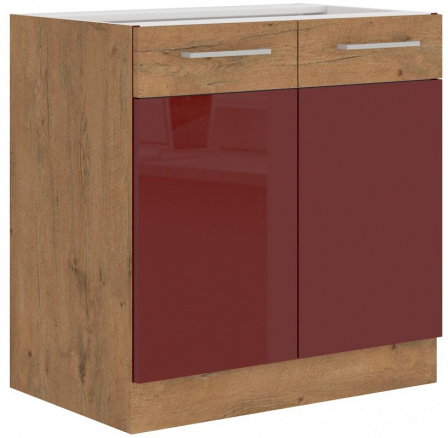 Kuchyňská skříňka Vega 80D2F dub lancelot/bordo lesk