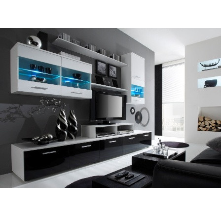 Obývací stěna LOGO II, bílá/černá lesklá Obývací stěna LOGO II, bílá/černá lesklá